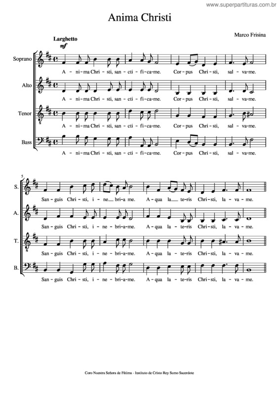 Partitura da música Anima Christi – Frisina