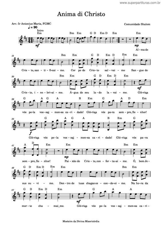 Partitura da música Anima Di Christo – Shalom