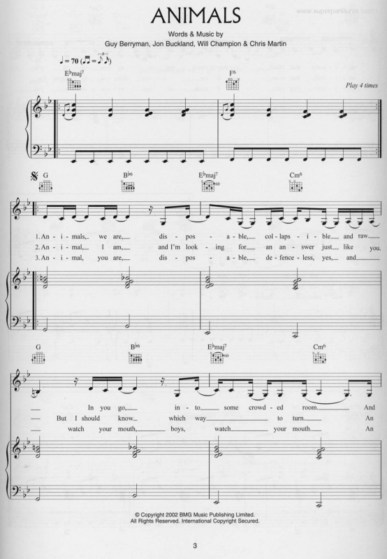 Partitura da música Animals