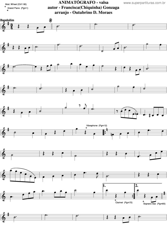 Partitura da música Animatografo v.2