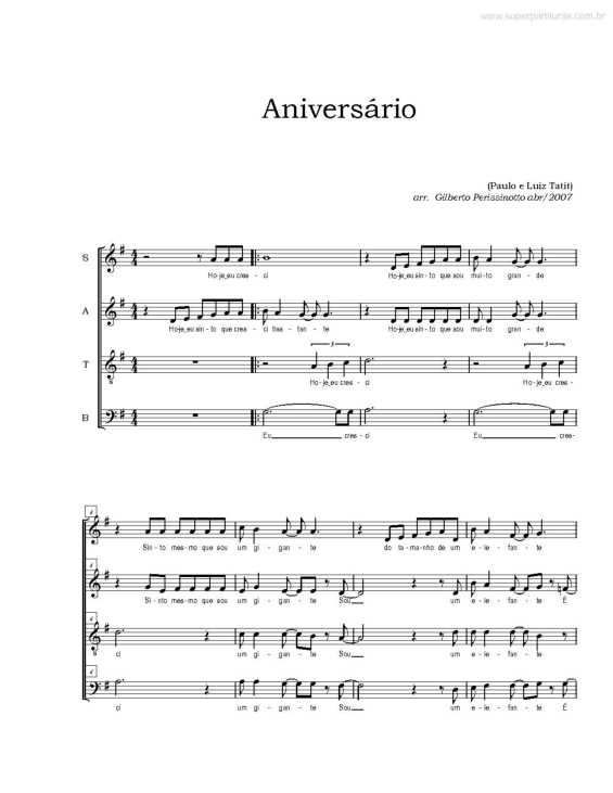 Partitura da música Aniversário