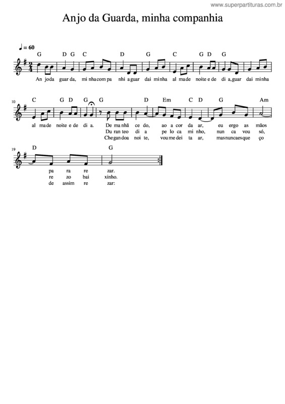 Partitura da música Anjo Da Guarda, Minha Companhia v.2