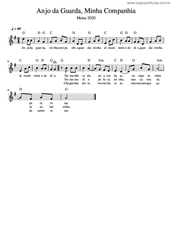 Partitura da música Anjo Da Guarda, Minha Companhia v.4