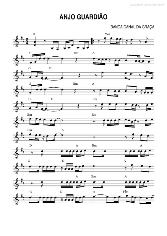 Partitura da música Anjo Guardião