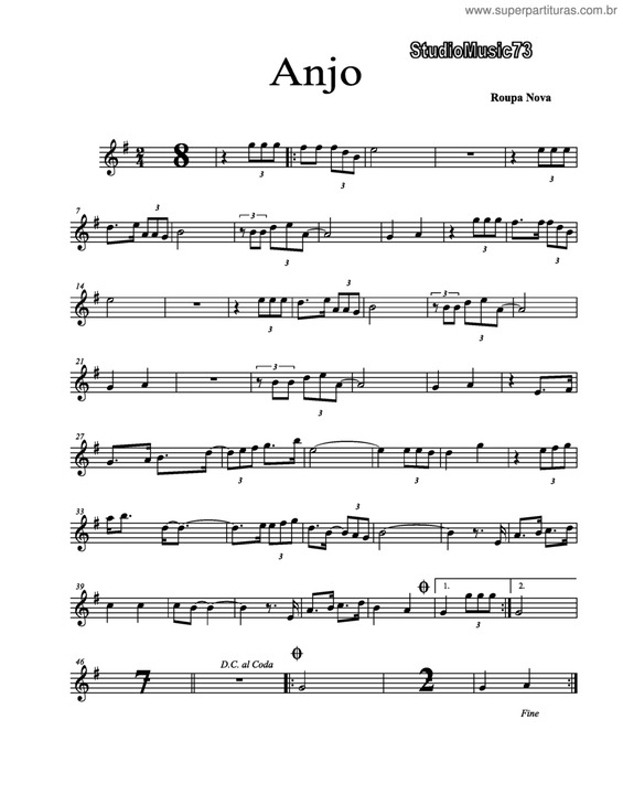 Partitura da música Anjo v.2