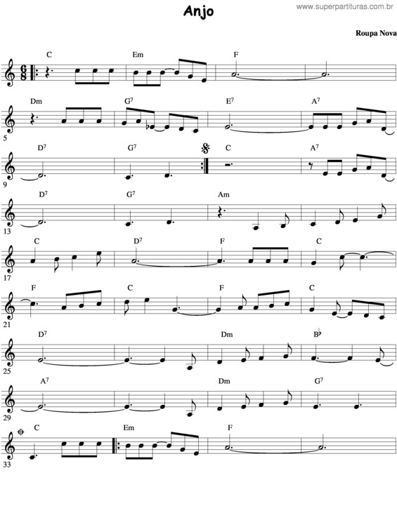 Partitura da música Anjo v.3