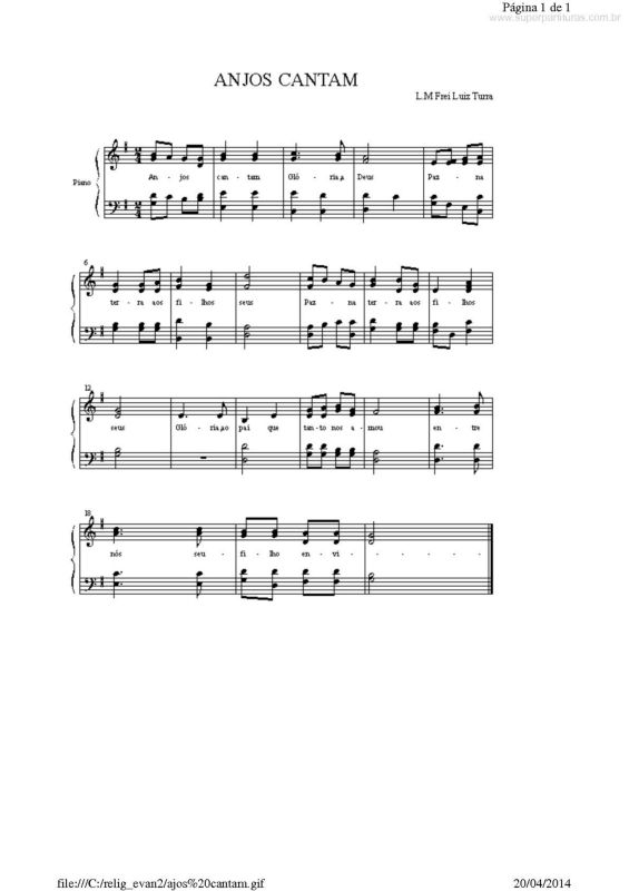 Partitura da música Anjos Cantam