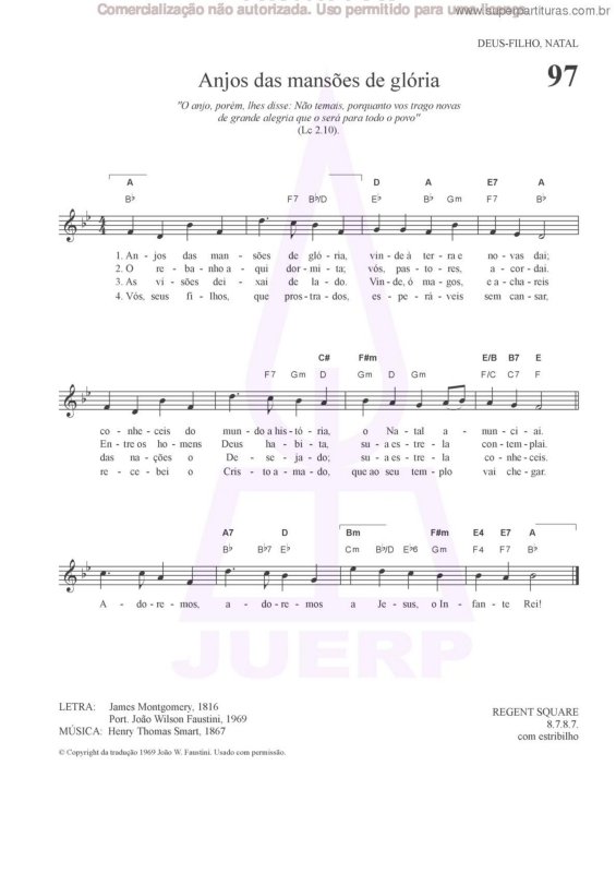 Partitura da música Anjos Das Mansões De Glória - 97 HCC
