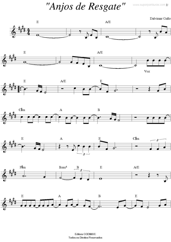 Partitura da música Anjos de Resgate