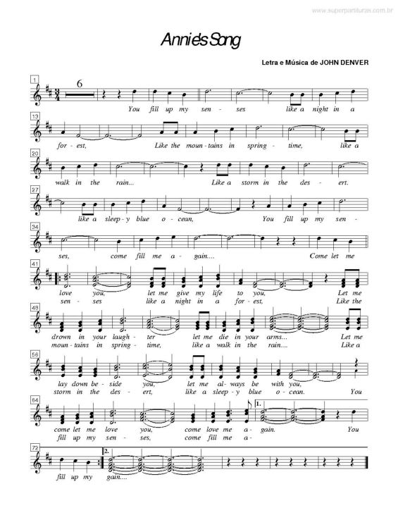 Partitura da música Annie`s Song