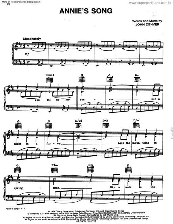 Partitura da música Annies Song v.2