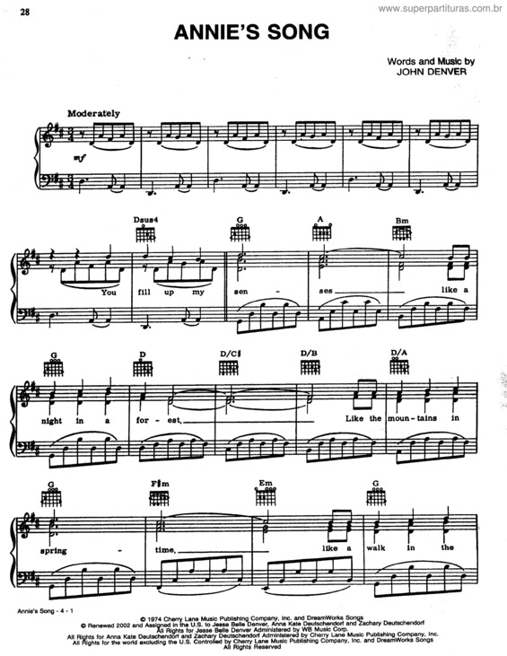 Partitura da música Annies Song