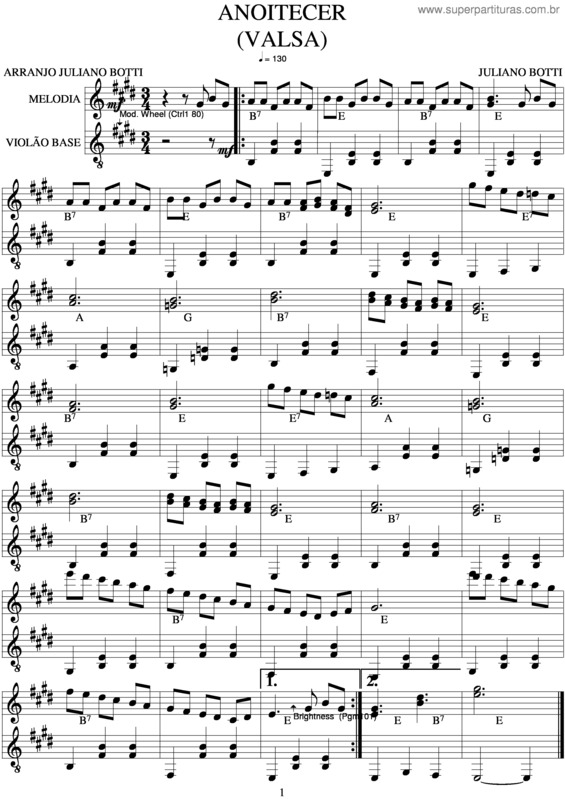 Partitura da música Anoitecer