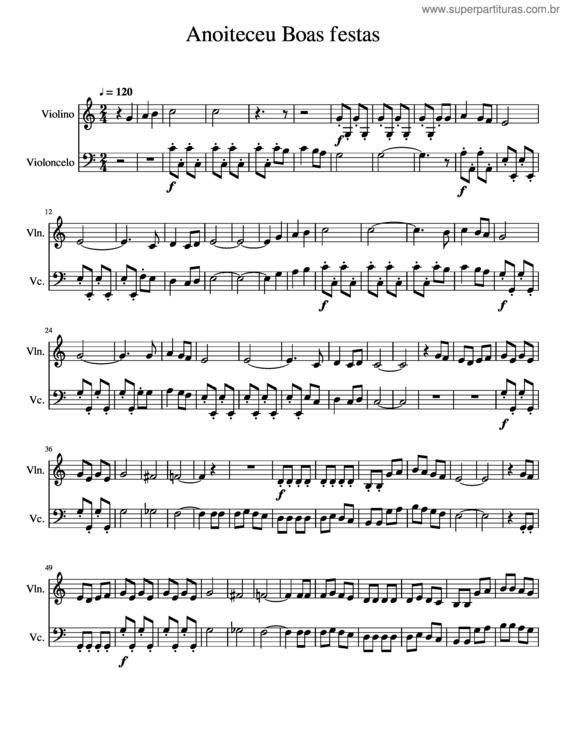 Partitura da música Anoiteceu Boas Festas Dueto Cello And Violin v.2