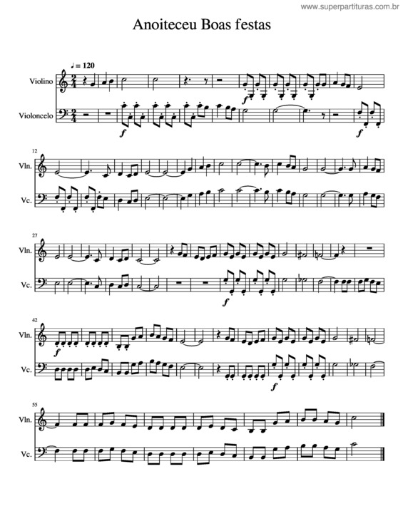 Partitura da música Anoiteceu Boas Festas Dueto Cello And Violin