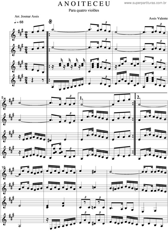 Partitura da música Anoiteceu v.2