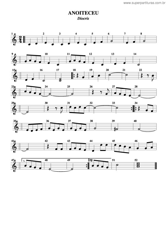 Partitura da música Anoiteceu