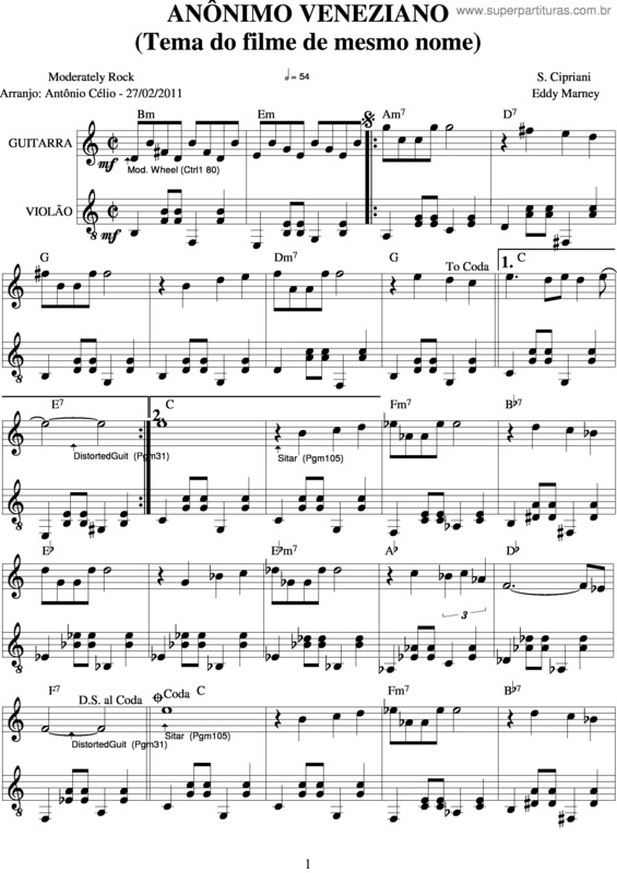 Partitura da música Anônimo Veneziano v.3