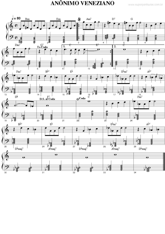 Partitura da música Anônimo Veneziano