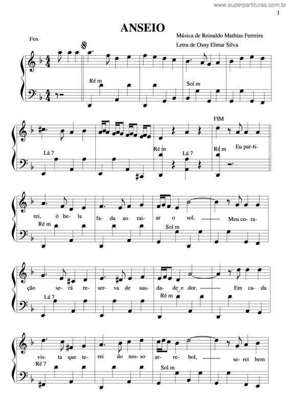 Partitura da música Anseio