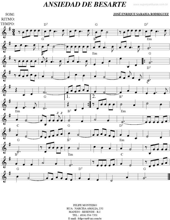 Partitura da música Ansiedad de Besarte