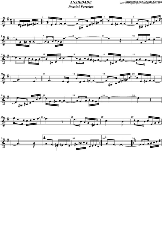 Partitura da música Ansiedade