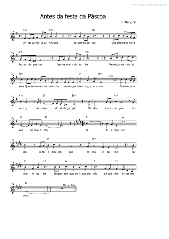 Partitura da música Antes da Festa da Pácoa