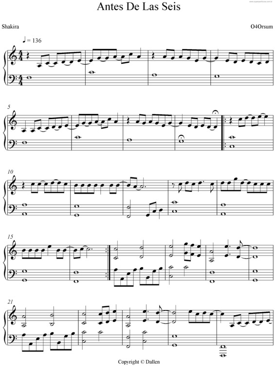 Partitura da música Antes De Las Seis