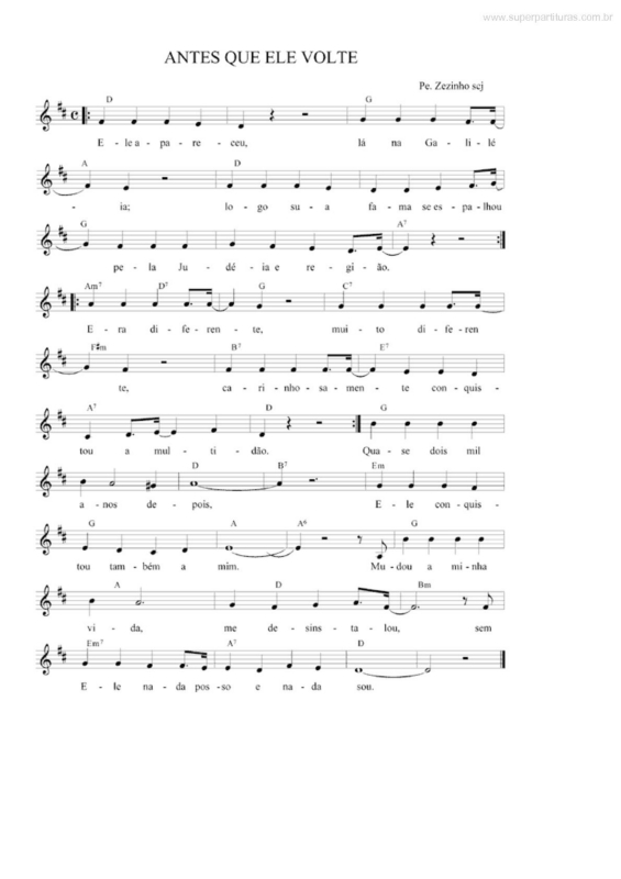 Partitura da música Antes que Ele Volte