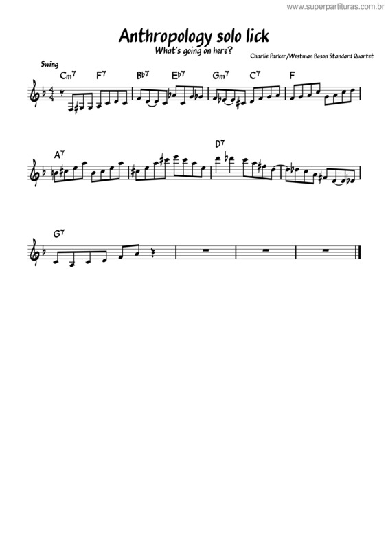 Partitura da música Anthropology Piano Solo Lick – Westman Boson Standard Quartet
