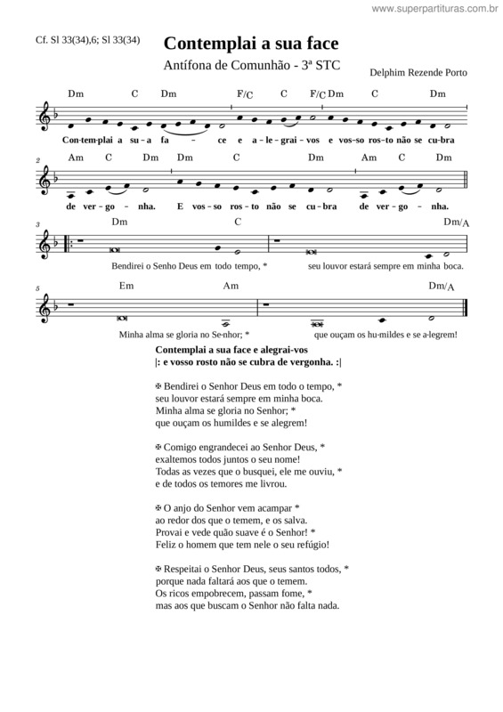 Partitura da música Antífona Da Comunhão – 3ª Semana Do Tempo Comum – Contemplai A Sua Face