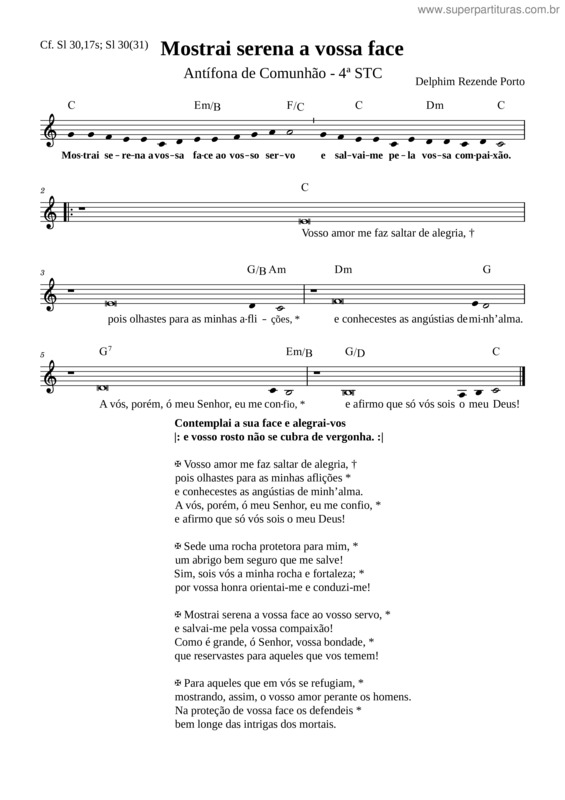 Partitura da música Antífona Da Comunhão – 4ª Semana Do Tempo Comum – Mostrai Serena A Vossa Face