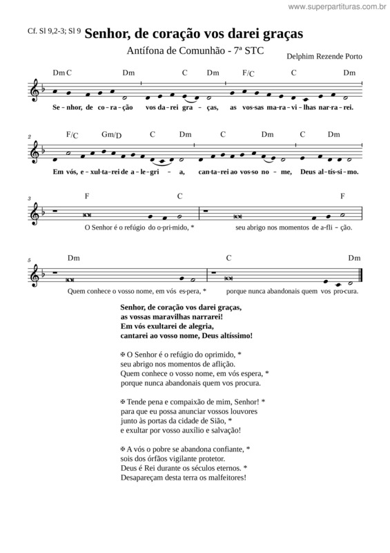Partitura da música Antífona Da Comunhão – 7ª Semana Do Tempo Comum – Senhor, De Coração Vos Darei Graças