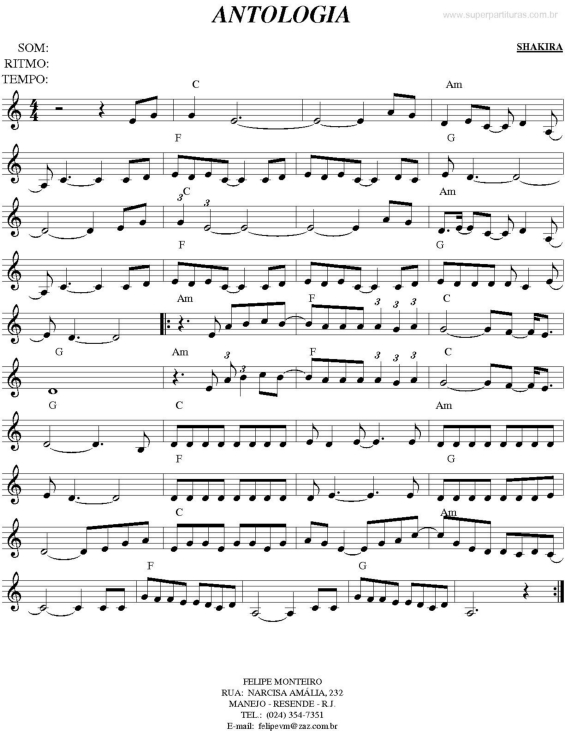 Partitura da música Antologia