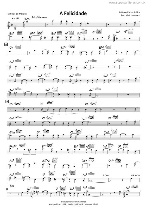 Partitura da música Antônio Carlos Jobim – A Felicidade