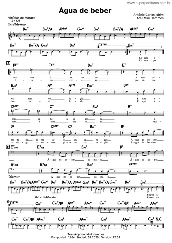 Partitura da música Antônio Carlos Jobim – Agua De Beber