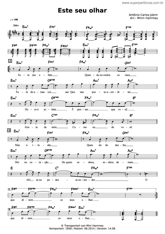 Partitura da música Antônio Carlos Jobim – Este Seu Olhar