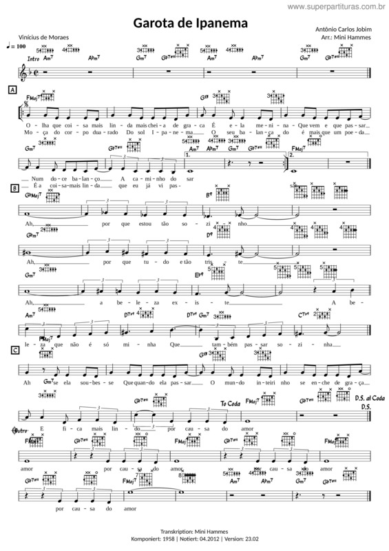 Partitura da música Antônio Carlos Jobim – Garota De Ipanema – Mit Text