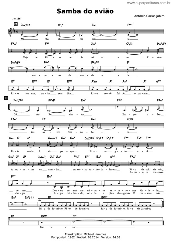 Partitura da música Antônio Carlos Jobim – Samba Do Avião – Text Port