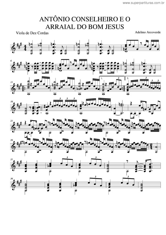 Partitura da música Antônio Conselheiro e o arraial do Bom Jesus