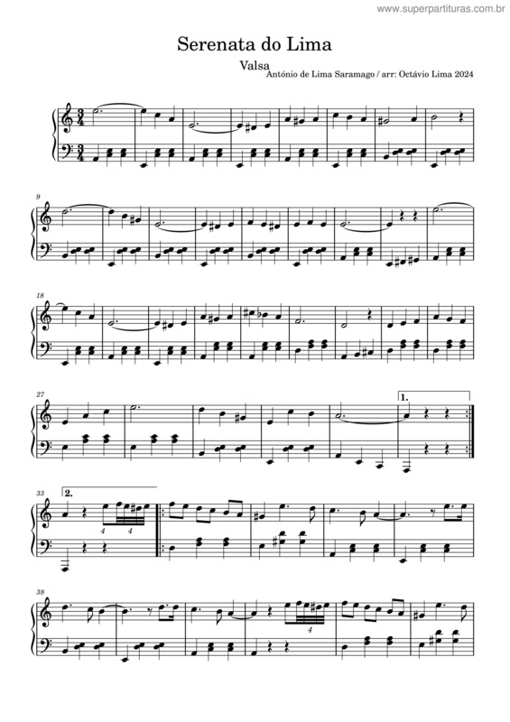 Partitura da música António De Lima Saramago, Serenata Do Lima