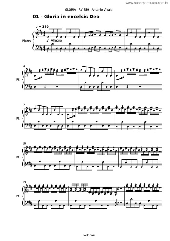 Partitura da música Antonio Vivaldi Gloria Rv 589