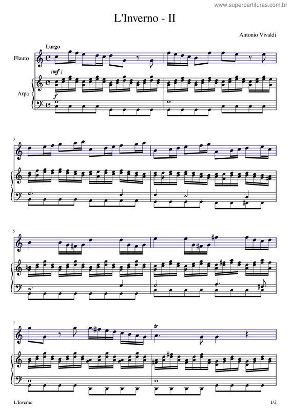 Partitura da música Antonio Vivaldi Inverno Largo Oboe Arpa