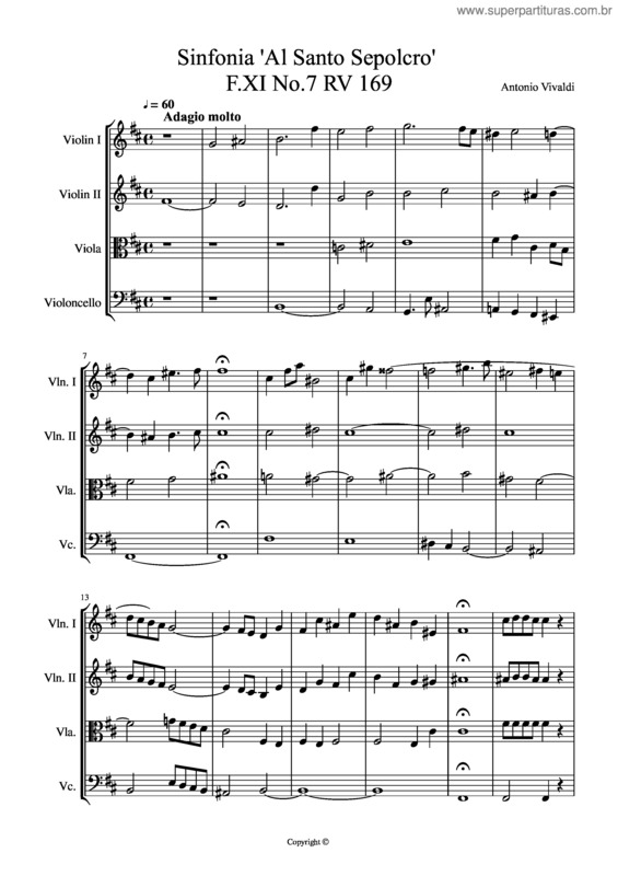 Partitura da música Antonio Vivaldi Sinfonia Al Santo Sepolcro