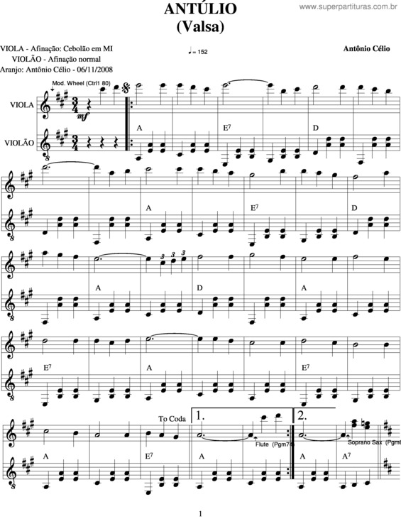 Partitura da música Antúlio