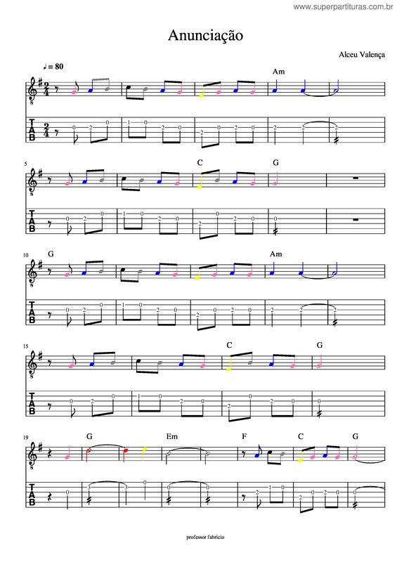 Partitura da música Anunciação – Alceu Valença Anunciação – Tablatura E Partitura Colorida