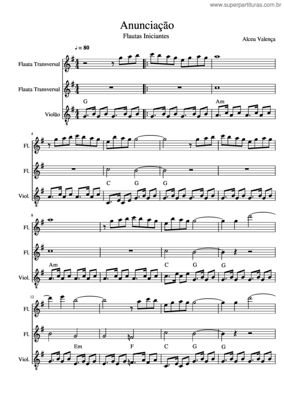 Partitura da música Anunciação – Alceu Valença