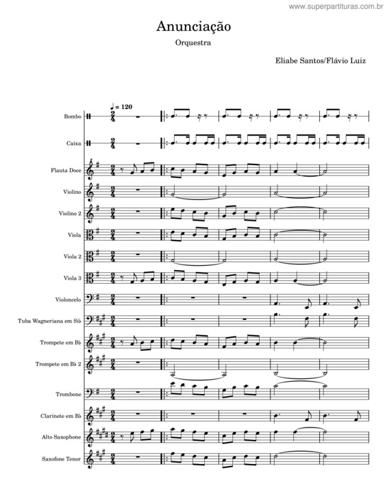 Partitura da música Anunciação – Eliabe Santos