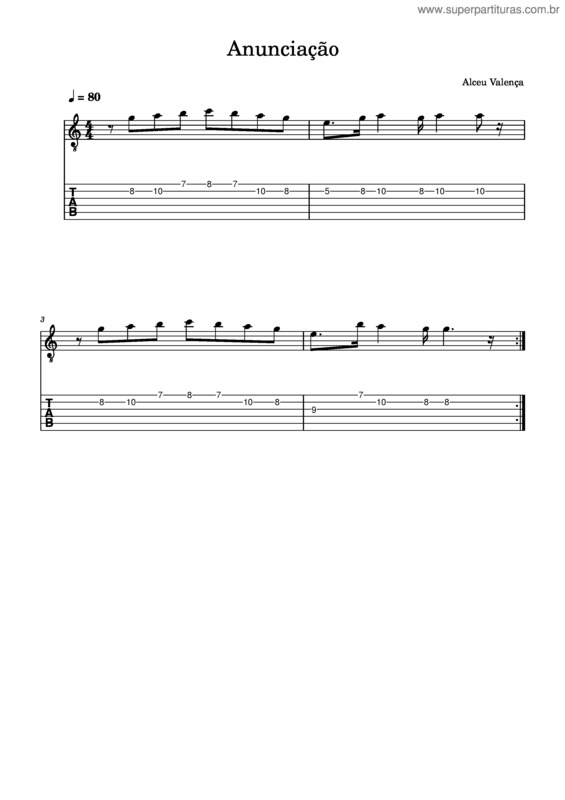 Partitura da música Anunciação – Violão Ii – Alceu Valença