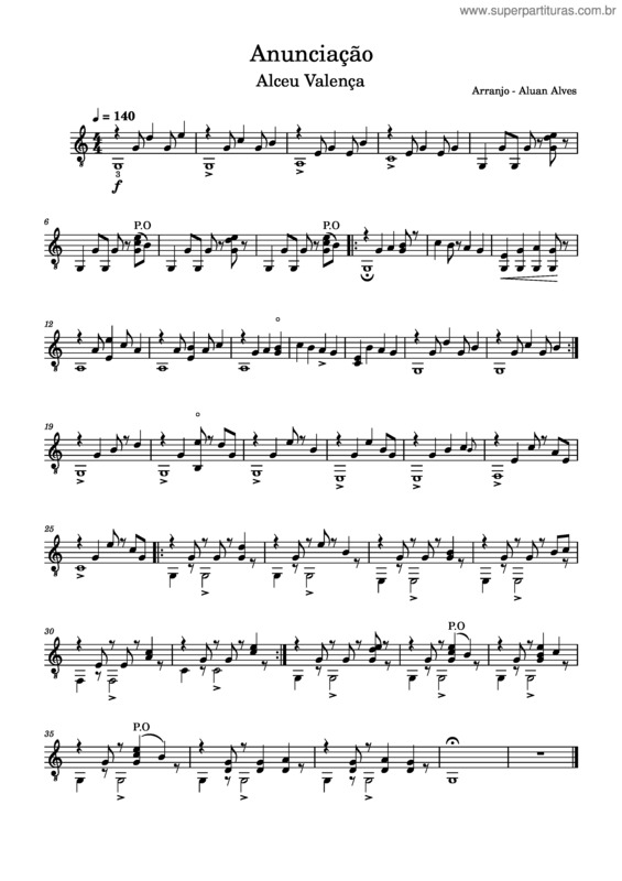 Partitura da música Anunciação Arranjo